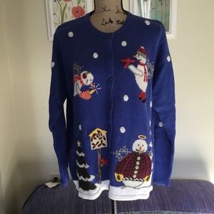 Quacker Factory Snowman Holiday Cardigan (L)
